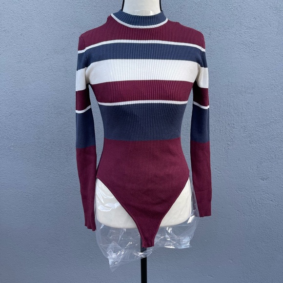 Urban Outfitters Colorblock Bodysuit - Burgundy, Navy, White - Picture 2 of 9